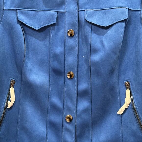 TRIBELLA Blazer Jacket Size L Faux Suede Micro-Denier Snaps Cobalt Blue - Picture 5 of 14